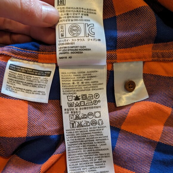 NFL Levi's Denver Broncos Blue & Orange Plaid Flannel kids XL - Picture 7 of 8